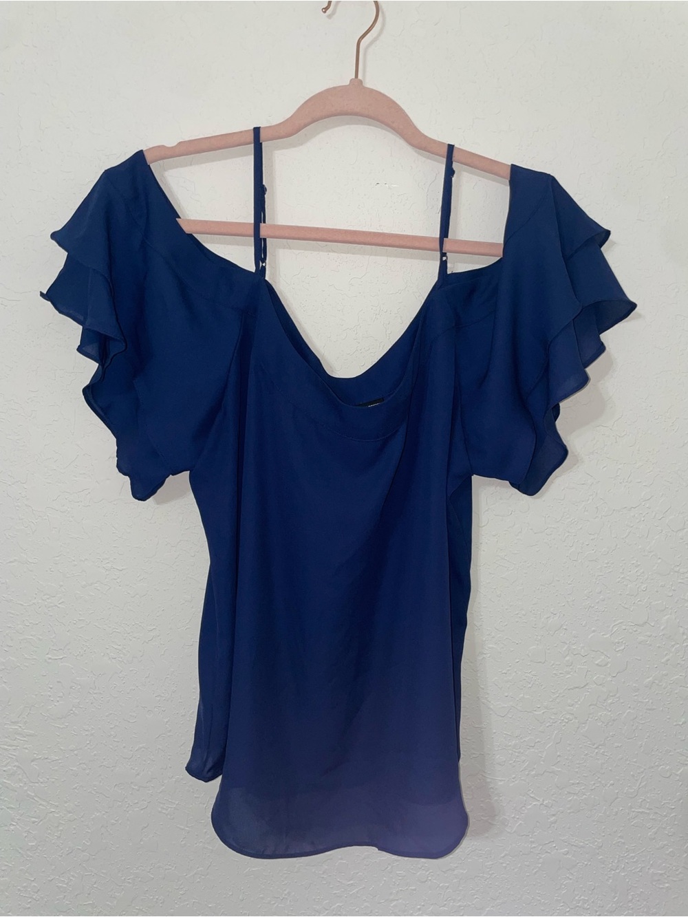 Cold-Shoulder Ruffle Sleeve Blouse in Navy